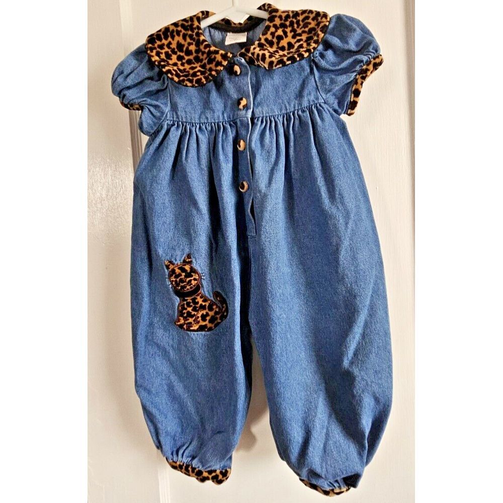 Starting Out" Baby Girl 1-Piece bodysuit 12 Mon. Denim velvet‎ animal print Trim